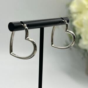 JCM 925 Sterling Silver Heart Hoop Dangle Earrings 1”